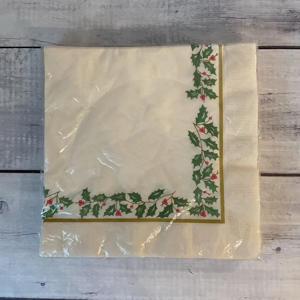 Lenox Holiday Dimension Paper Dinner Napkins 2 Packs 20ct Christmas Holly Ivory